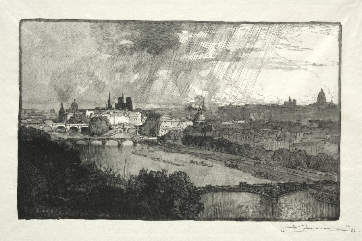 Párizs, a Pavillon de Flore felől nézve alkotó: Auguste Louis Lepère