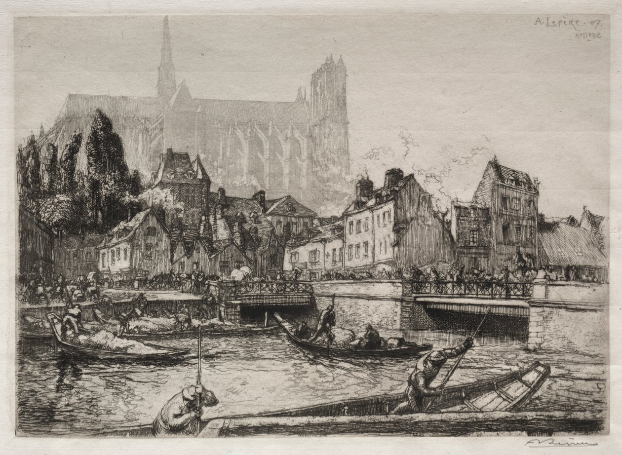 Vegetables-Amiens érkezése, 1907. alkotó: Auguste Louis Lepère