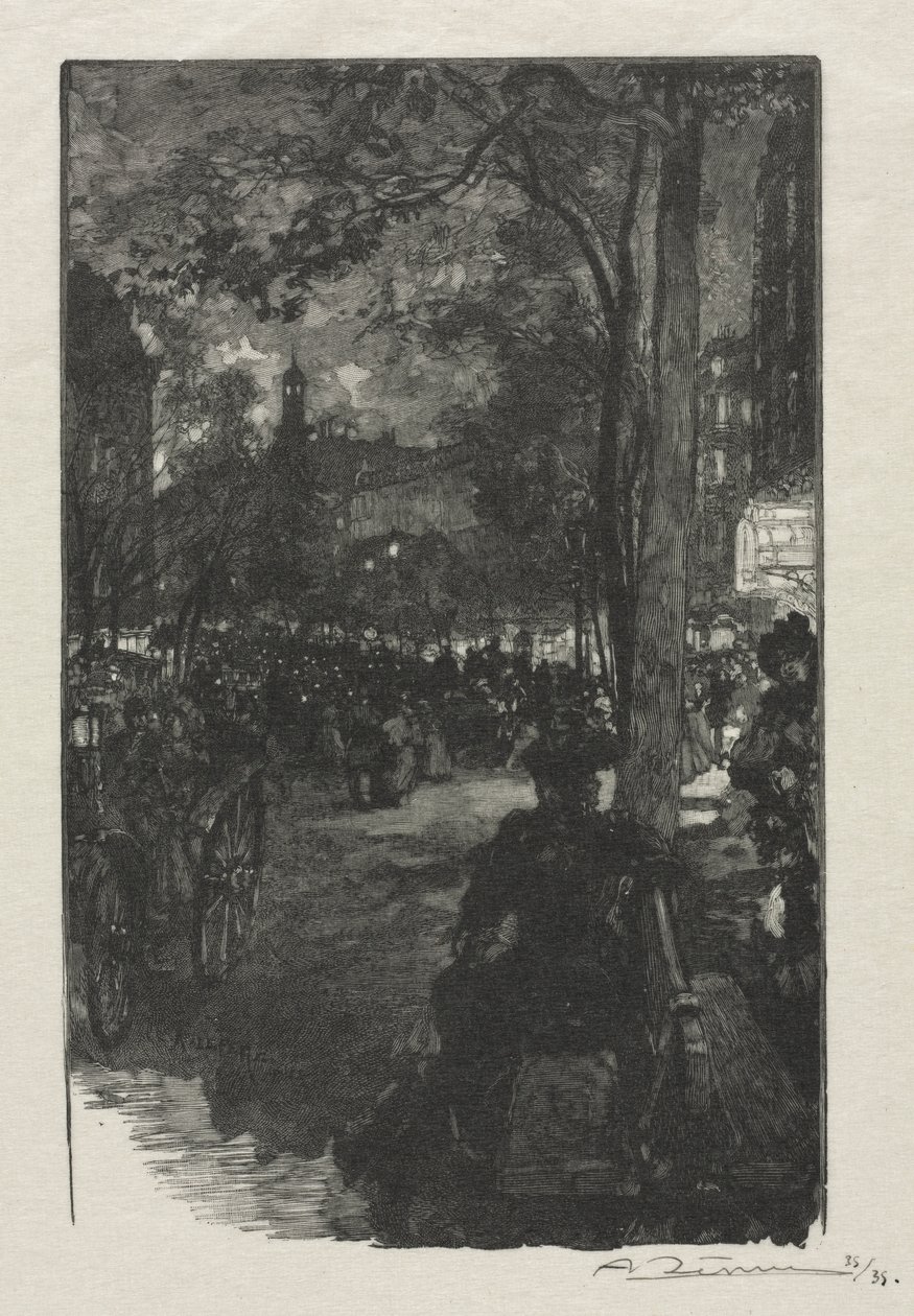 Boulevard Montmartre, este, 1890. alkotó: Auguste Louis Lepère