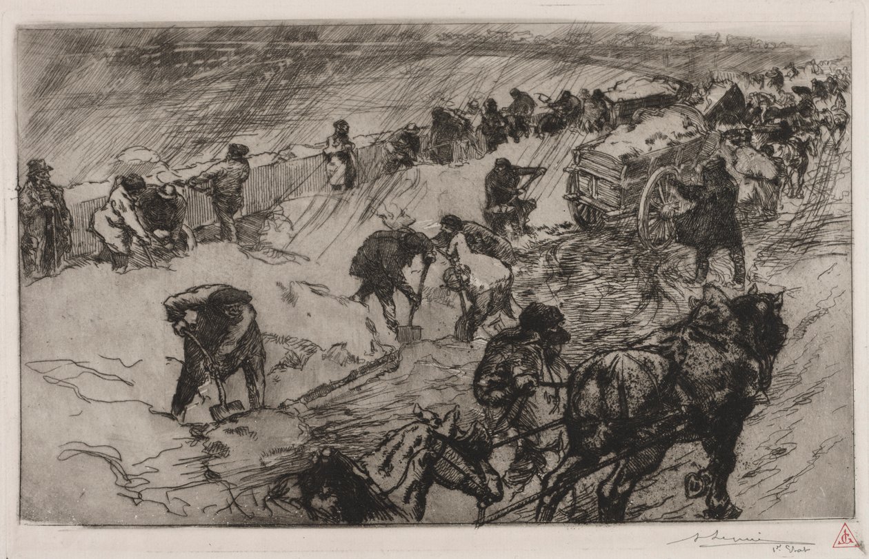 Harc a hó ellen, Quai aux Fleurs, 1890. alkotó: Auguste Louis Lepère