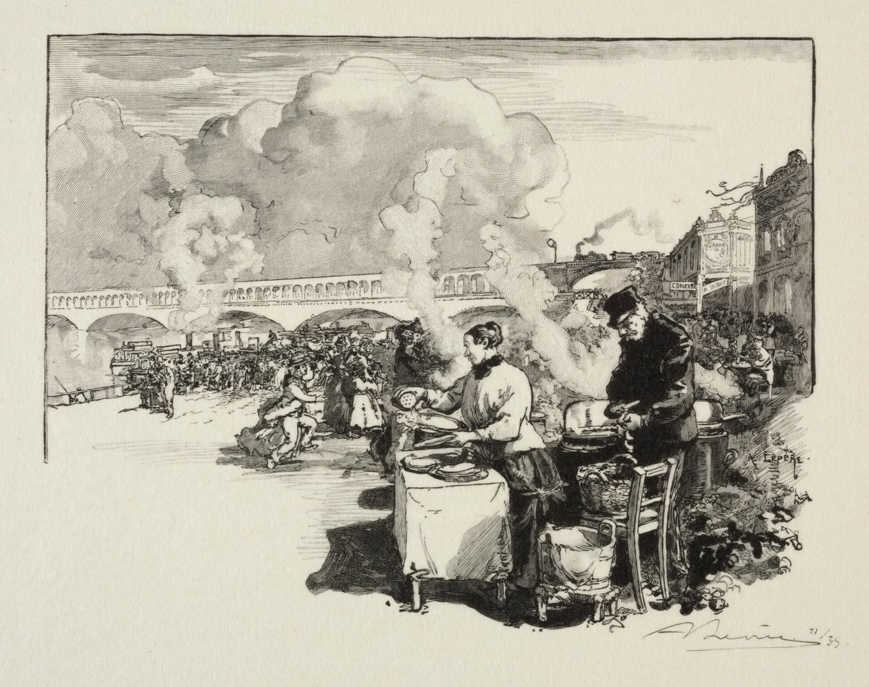 Omnibusz hajók leszállóhelye. alkotó: Auguste Louis Lepère