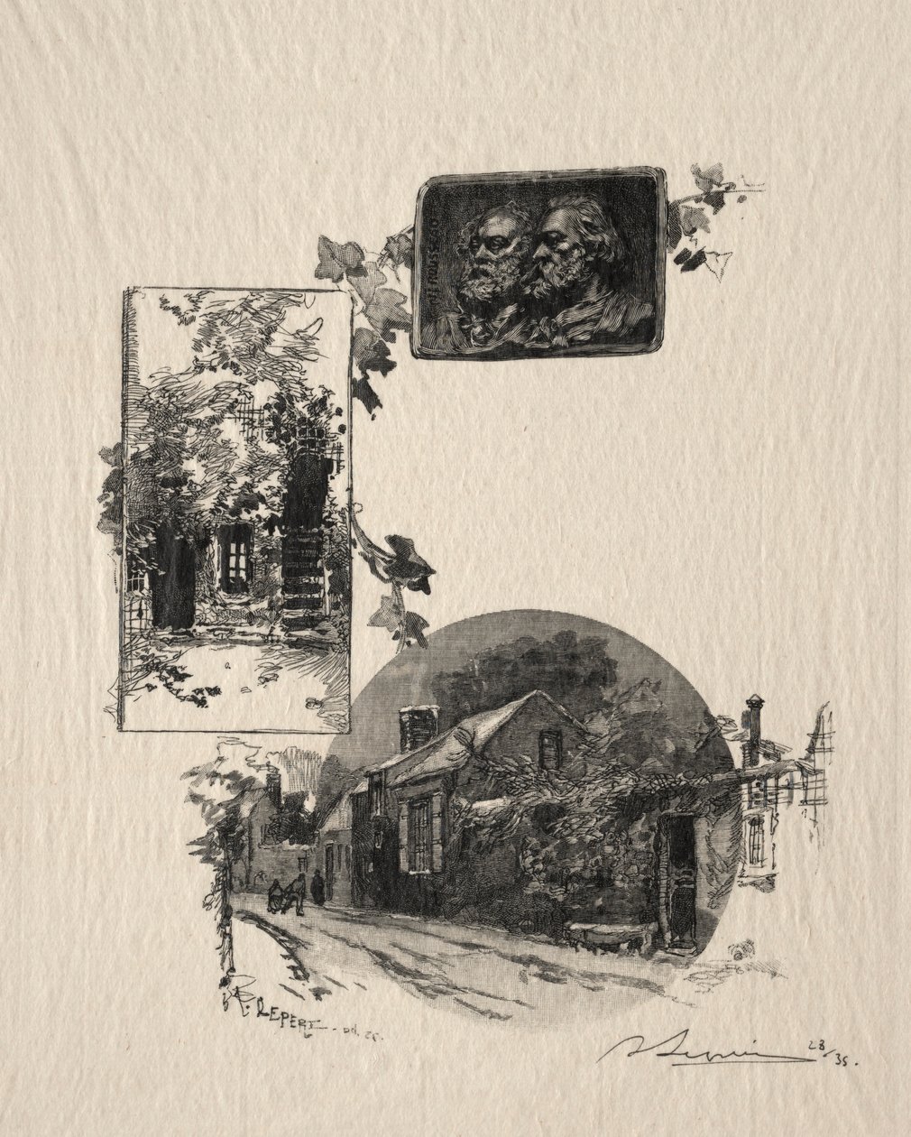 A Rousseau műhely és a Maison de Millet bejárata, 1887. alkotó: Auguste Louis Lepère