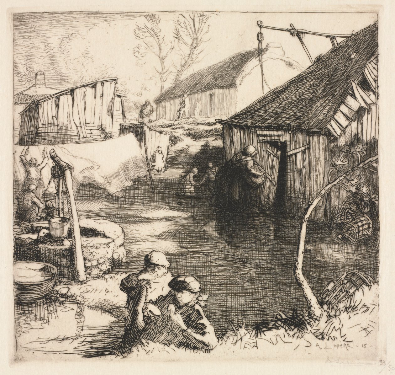 Saint-Jean-de-Monts halásznegyede, 1915. alkotó: Auguste Louis Lepère