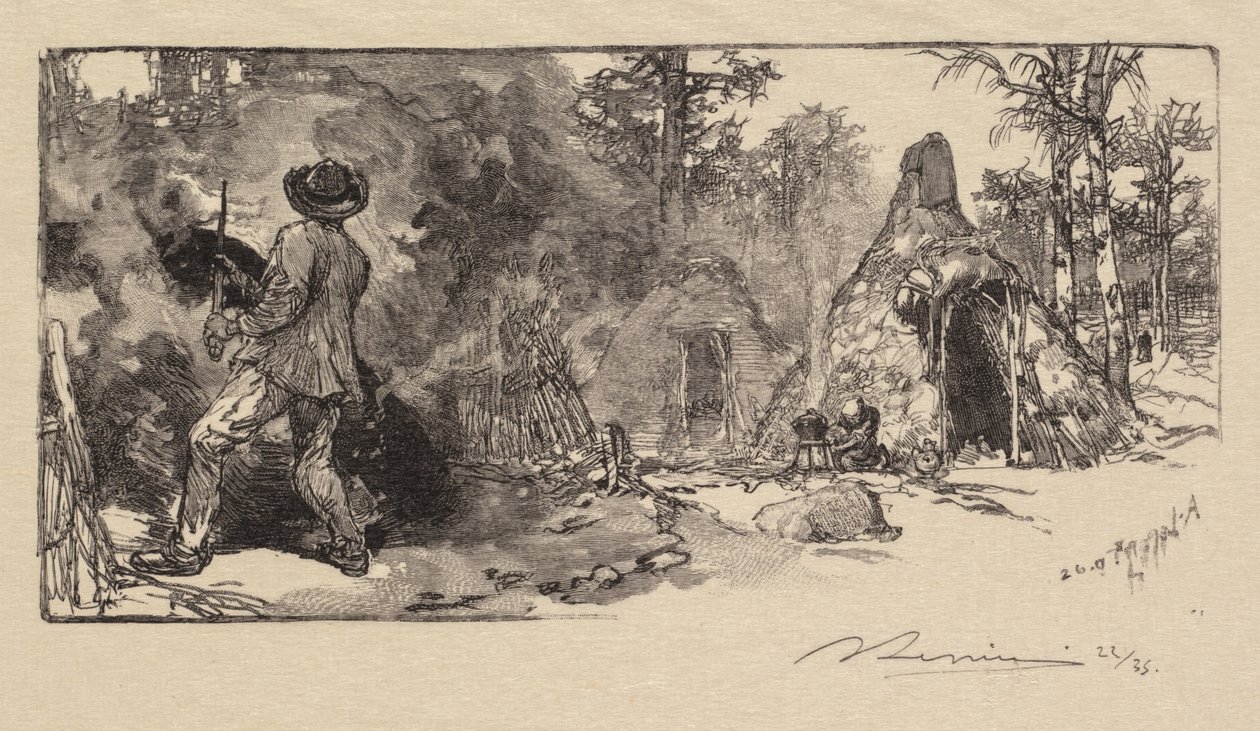 Fontainebleau-i erdő: Coalmen A Fontainebleau-i erdő: A Charbonniers, 1890. alkotó: Auguste Louis Lepère