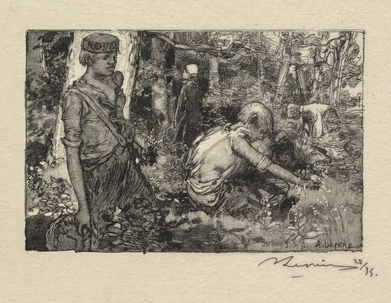 Fontainebleau-erdő: Gatherine Gyöngyvirág alkotó: Auguste Louis Lepère