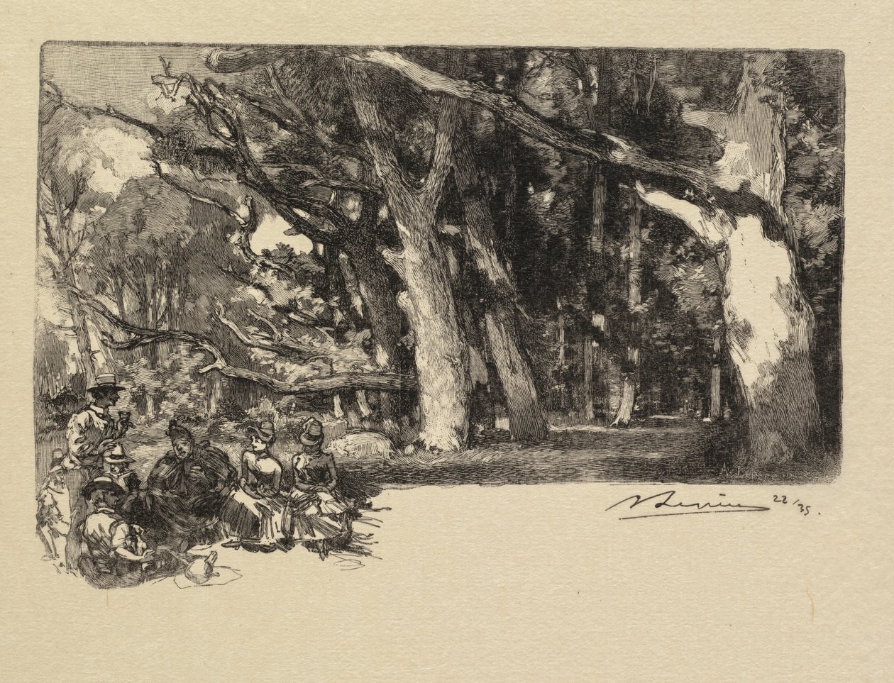 Fontainebleau-erdő: Dél a fák alatt alkotó: Auguste Louis Lepère