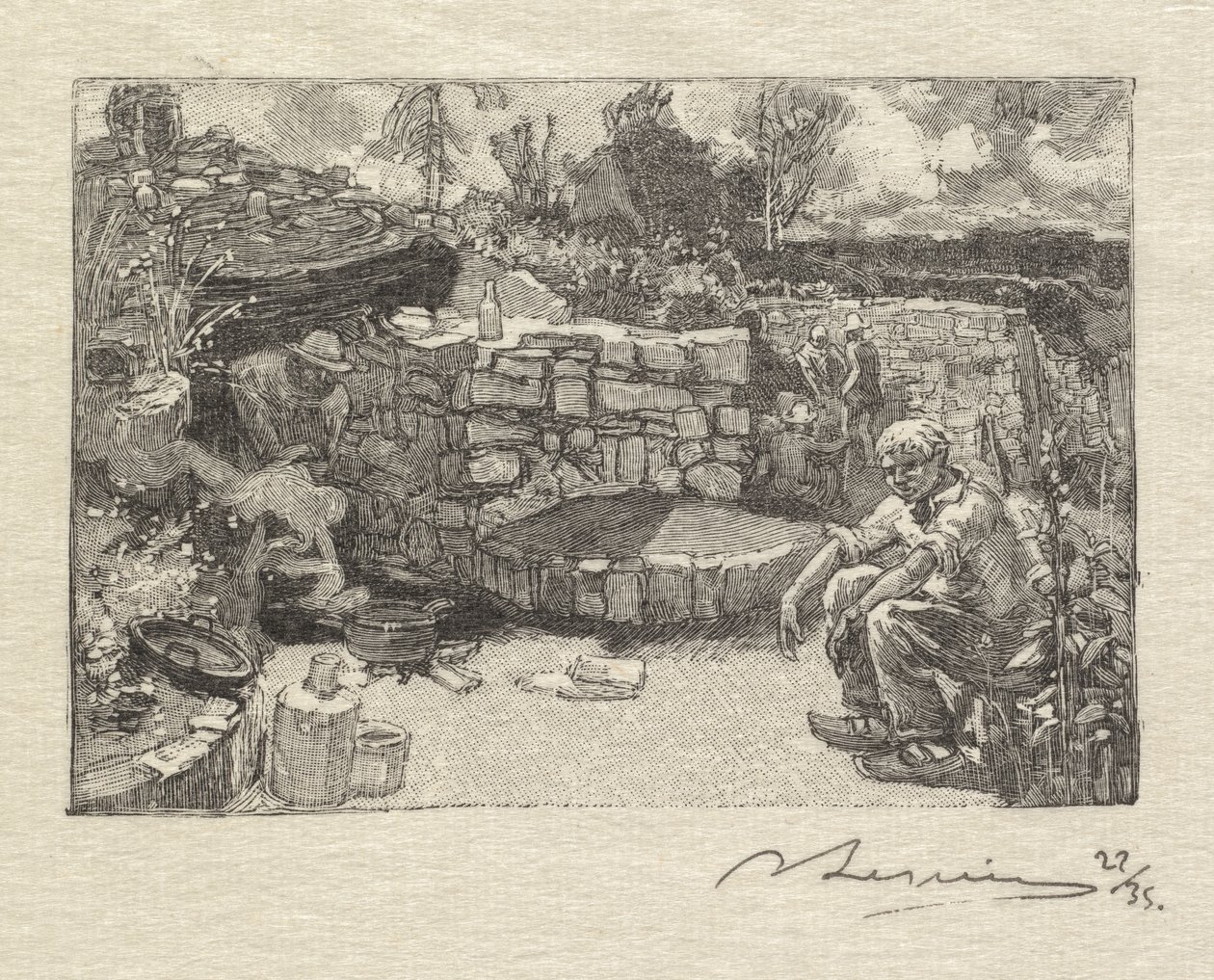 Fontainebleau-erdő: Quarrymans Lodge A Fontainebleau-i erdő: Egy kőfejtő szállása, 1890. alkotó: Auguste Louis Lepère
