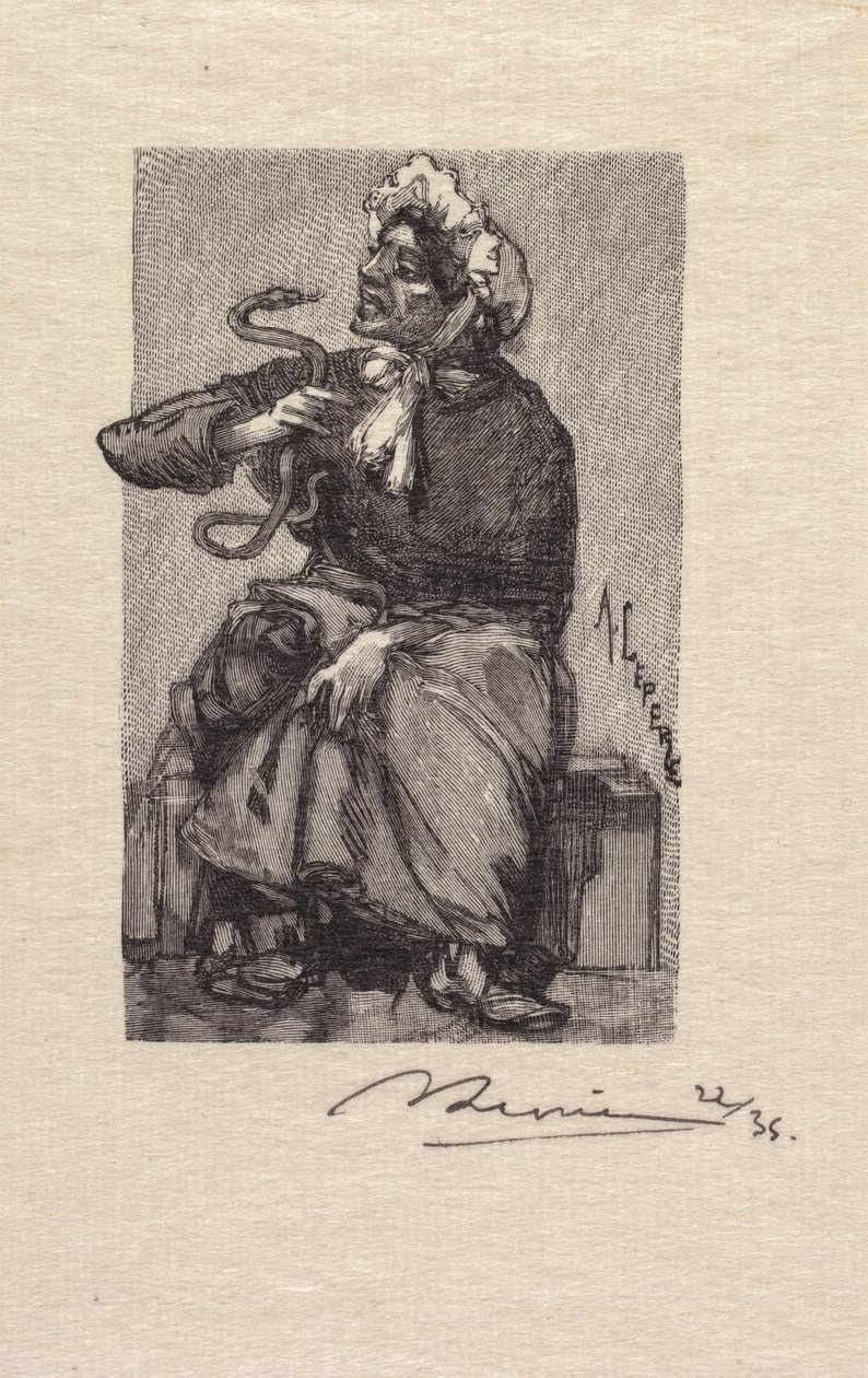 Fontainebleau-erdő: Kígyókereskedő alkotó: Auguste Louis Lepère