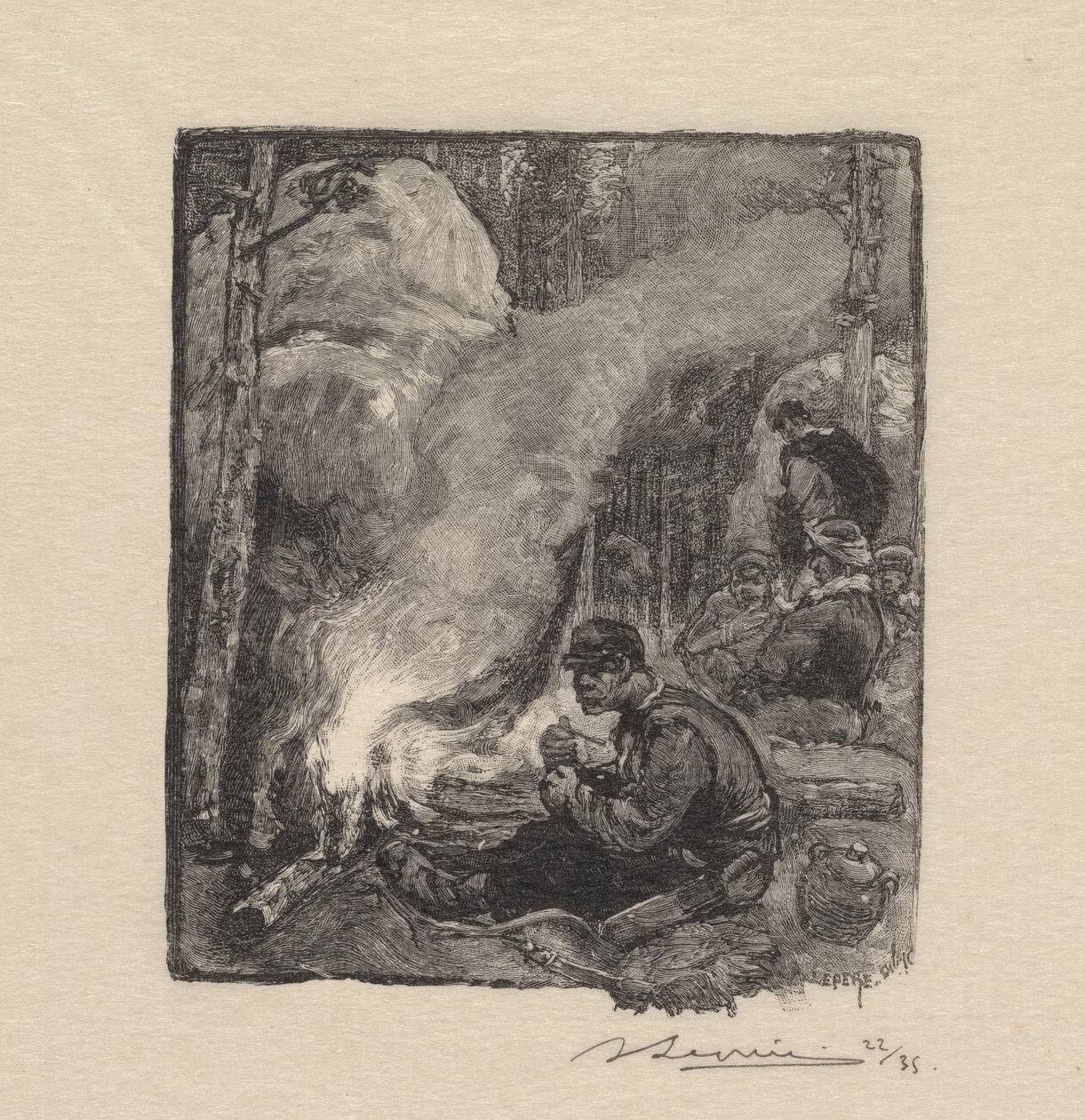 Fontainebleau-i erdő: Favágók vacsorája Fontainebleau-i erdő: A favágók vacsorája, 1890. alkotó: Auguste Louis Lepère