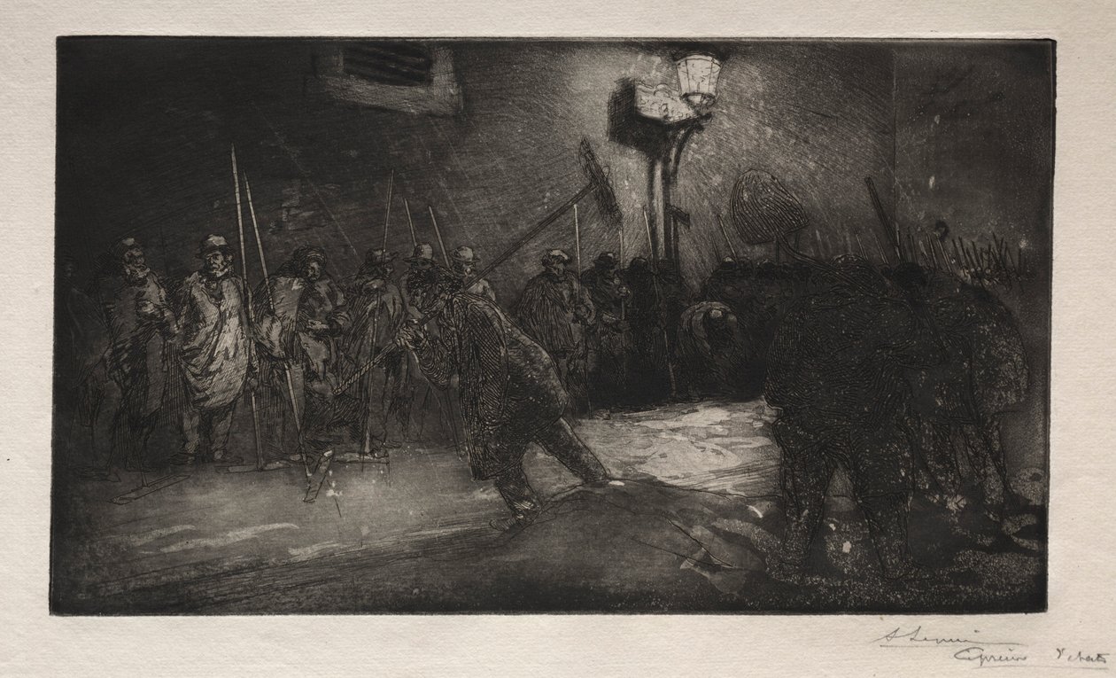 Az éjszaka seprőinek hívása, 1890. alkotó: Auguste Louis Lepère