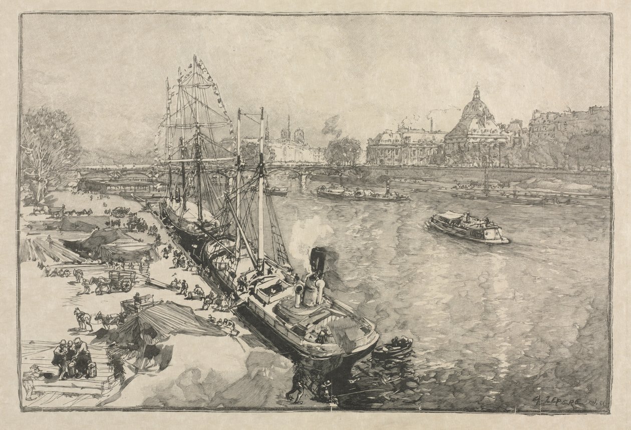[Nagy gőzhajó Dockban, Párizs] alkotó: Auguste Louis Lepère