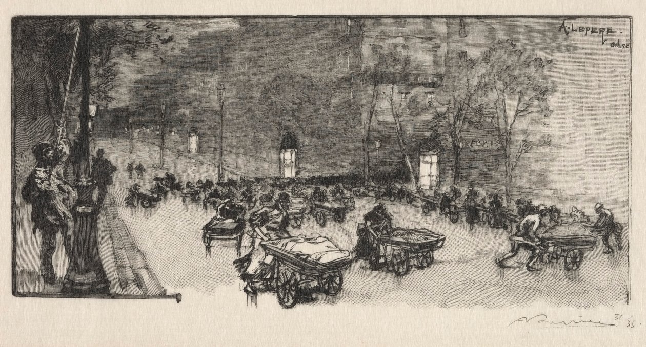 A Boulevard, a Faubourg Montmartre sarkán, 1890. alkotó: Auguste Louis Lepère