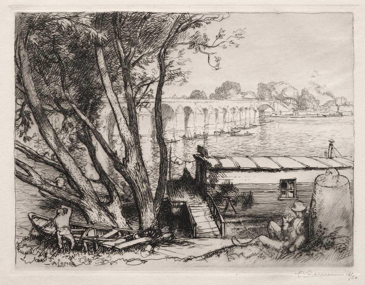 A Poissy-híd, 1917. alkotó: Auguste Louis Lepère