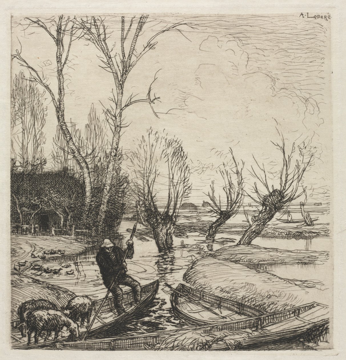 [Ember egy csónakban három báránnyal]. alkotó: Auguste Louis Lepère