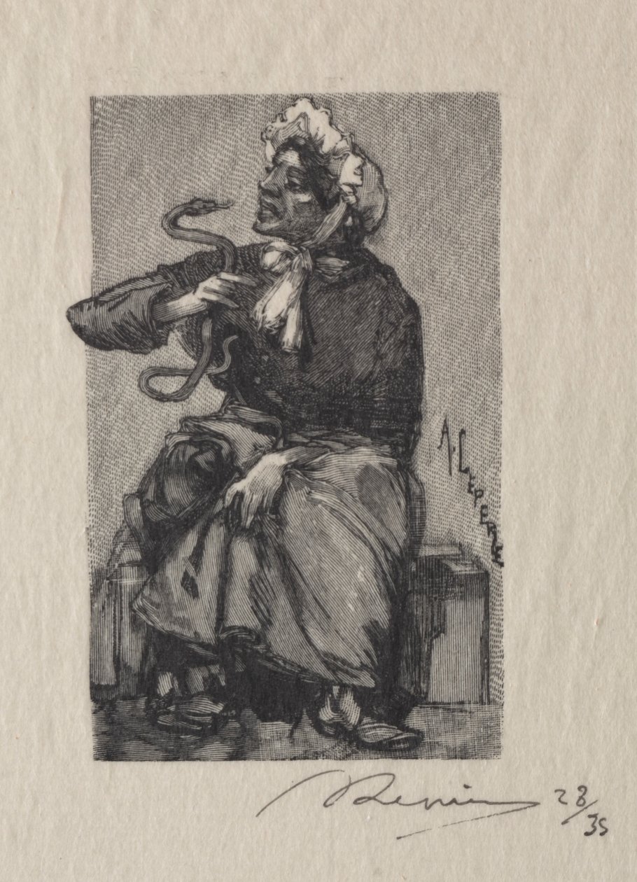 Kígyókereskedő, 1889. alkotó: Auguste Louis Lepère