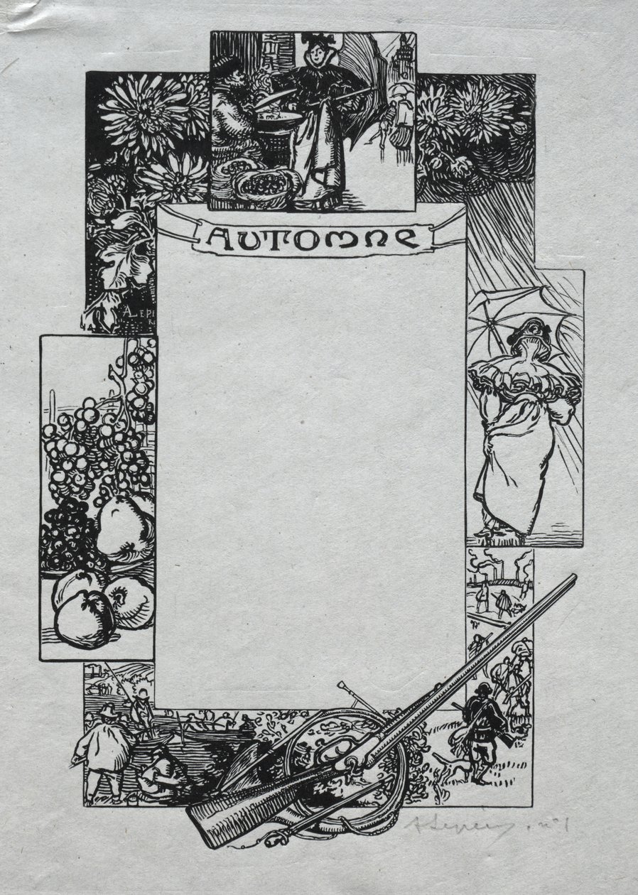 Párizsi Almanach, 1897: Díszítő szegély, ősz alkotó: Auguste Louis Lepère