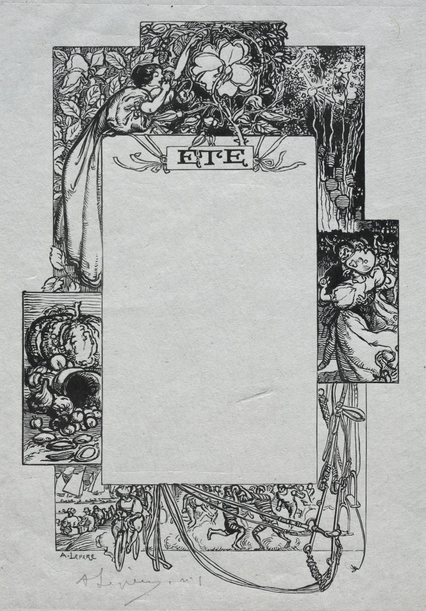 Párizsi Almanach, 1897: Díszítő szegély, nyár alkotó: Auguste Louis Lepère