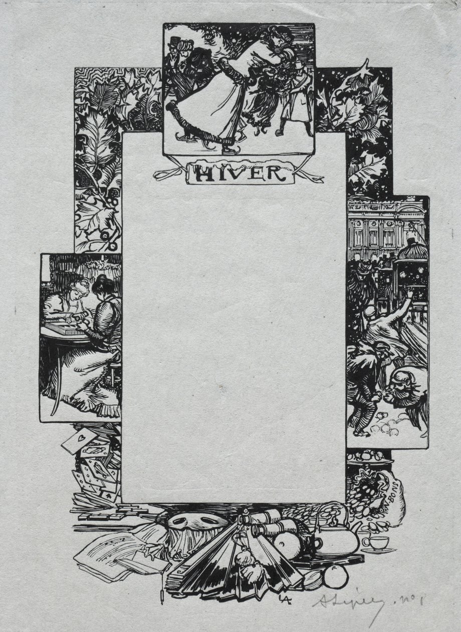 Párizsi Almanach, 1897: Díszítő szegély, tél, 1897. alkotó: Auguste Louis Lepère