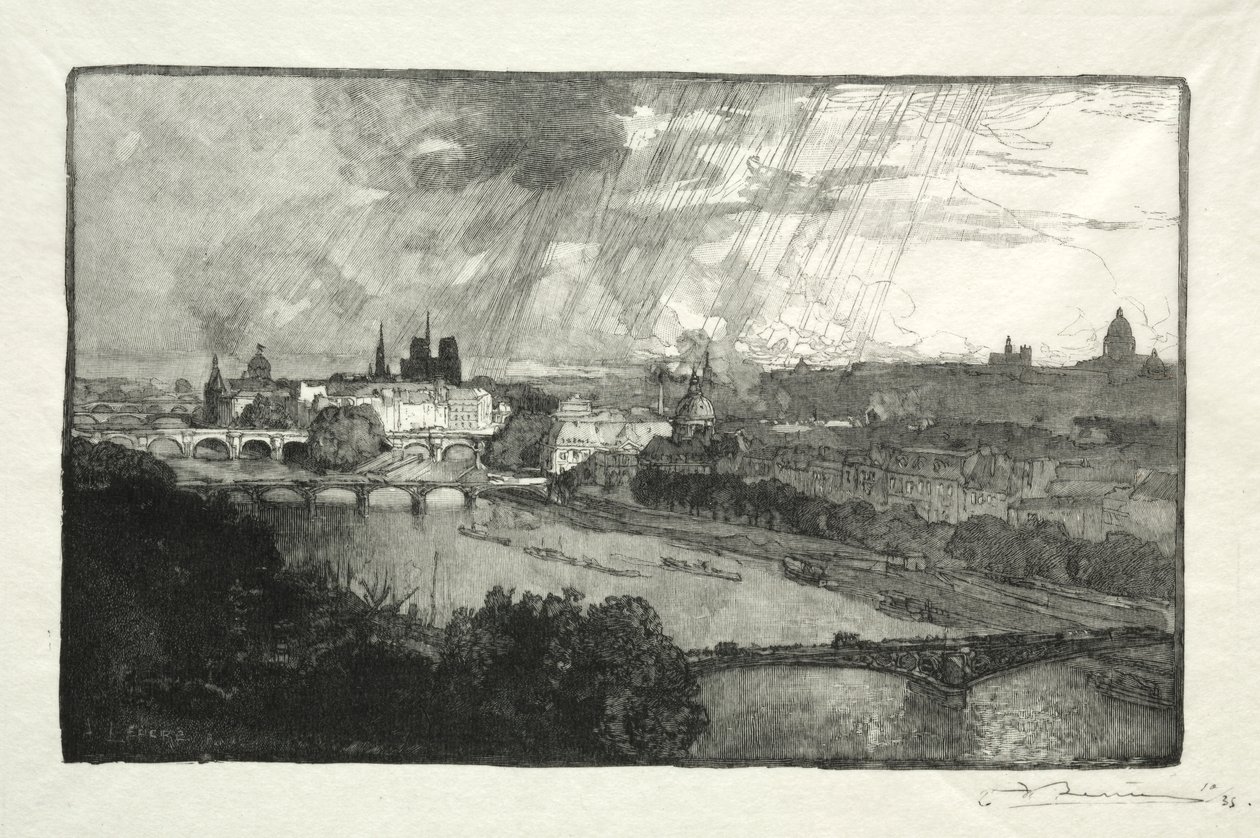 Párizs, a Pavillon de Flore felől nézve alkotó: Auguste Louis Lepère