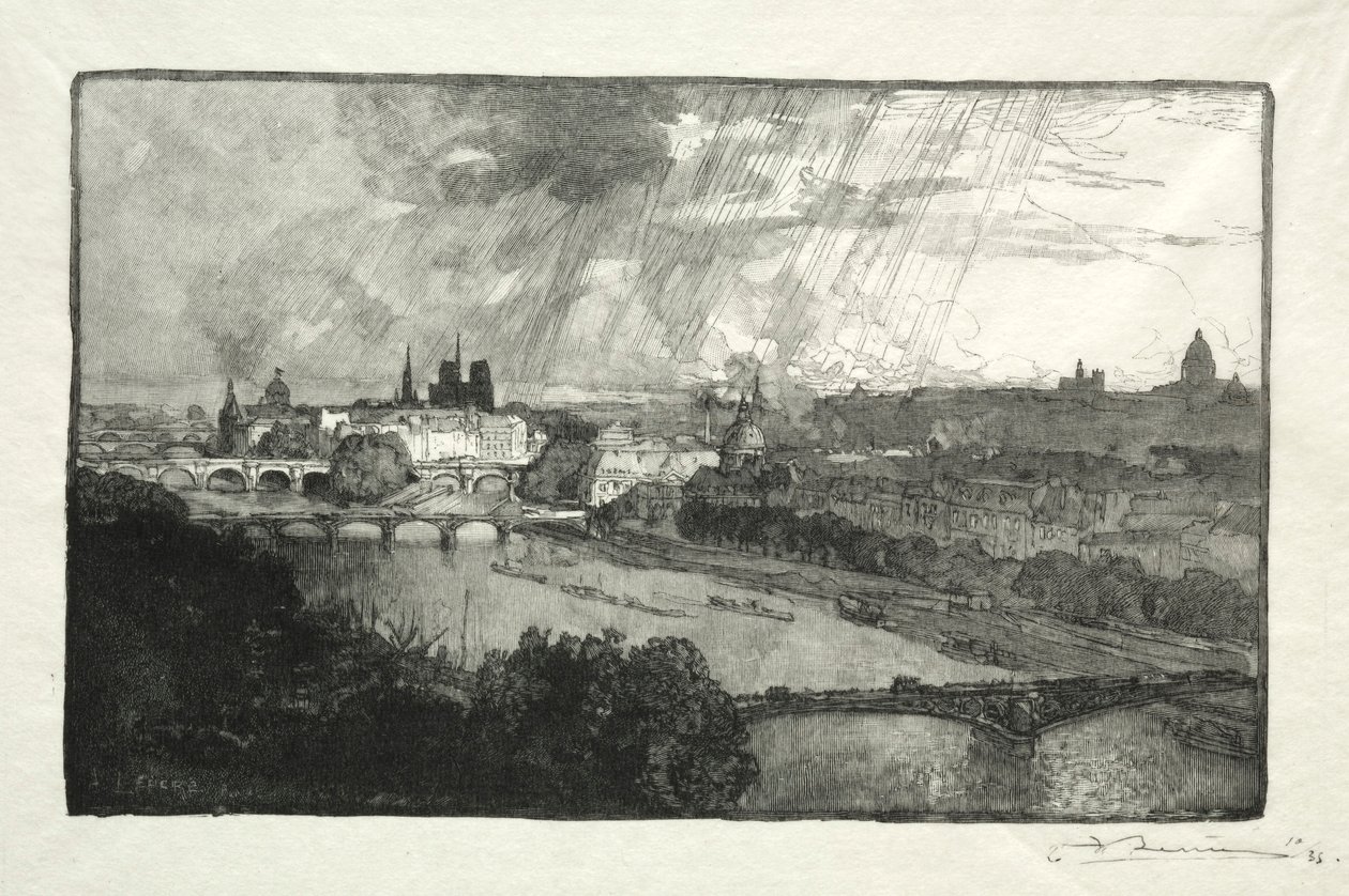 Párizs, a Pavillon de Flore felől nézve, 1890. alkotó: Auguste Louis Lepère