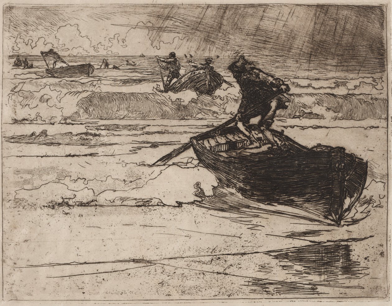 A vihar elől menekülő halászok, 1892. alkotó: Auguste Louis Lepère