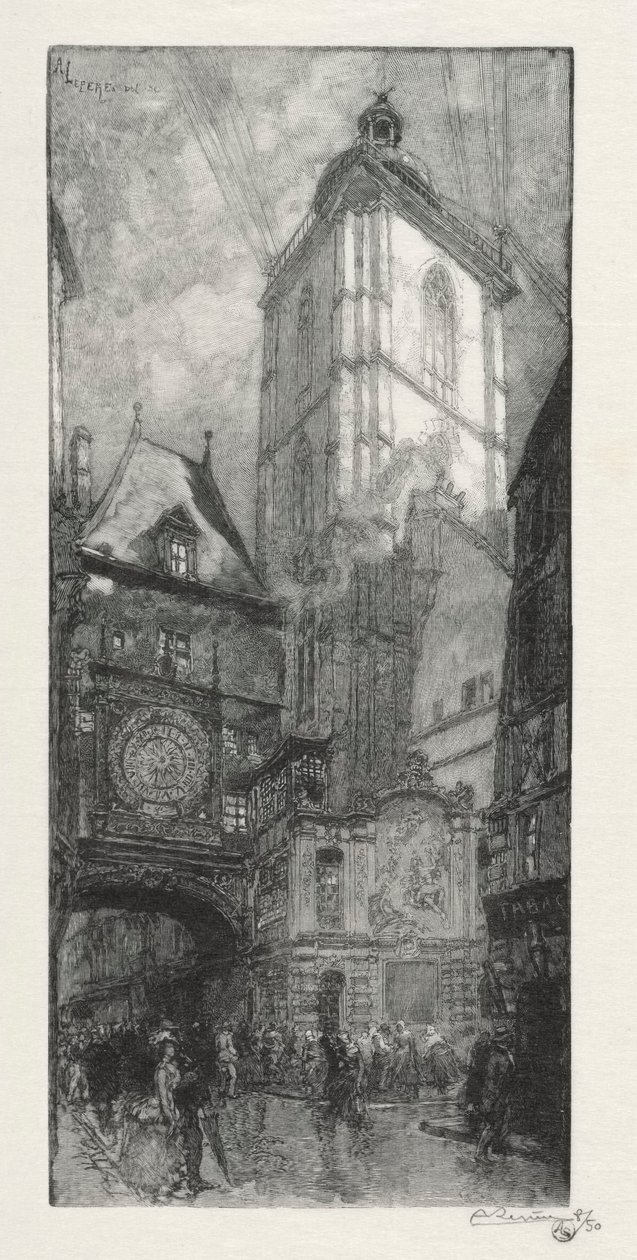Illusztrált Rouen: A nagy óra, 1888. alkotó: Auguste Louis Lepère