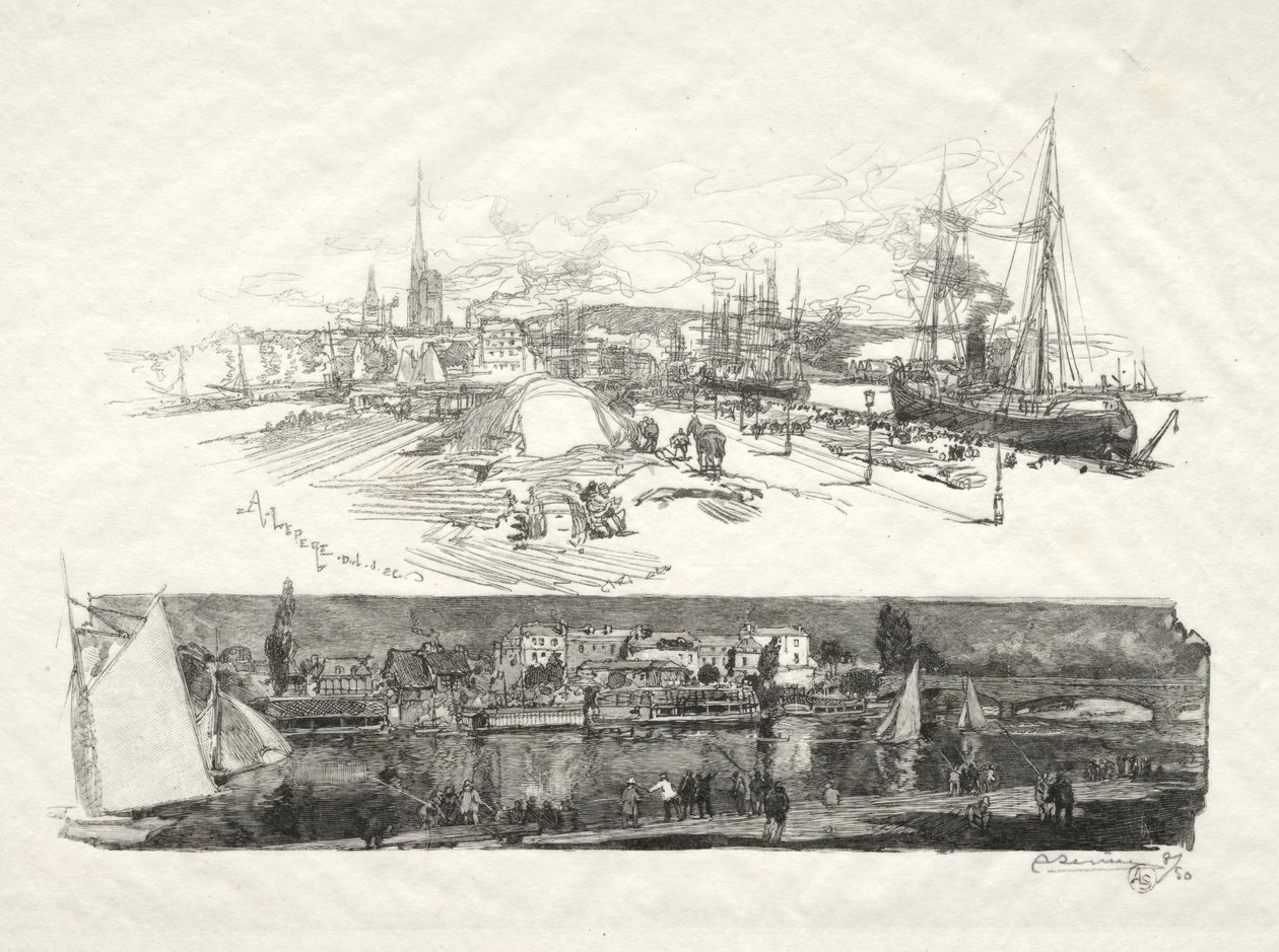 Illusztrált Rouen: The New Quays-Ile La Croix, 1896. alkotó: Auguste Louis Lepère