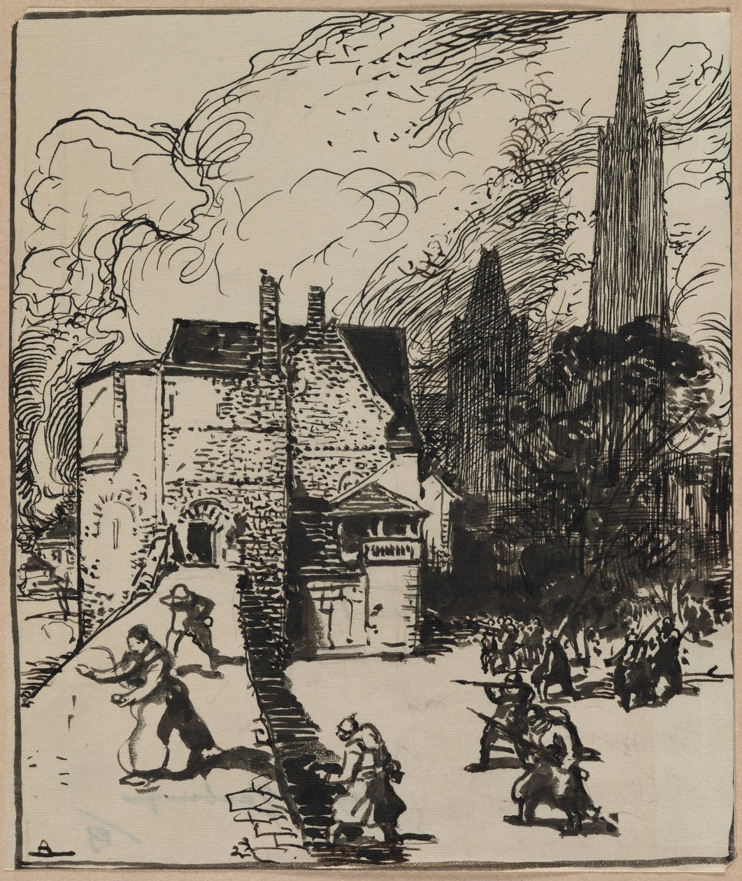 Maubeuge ostroma, 1914. alkotó: Auguste Louis Lepère