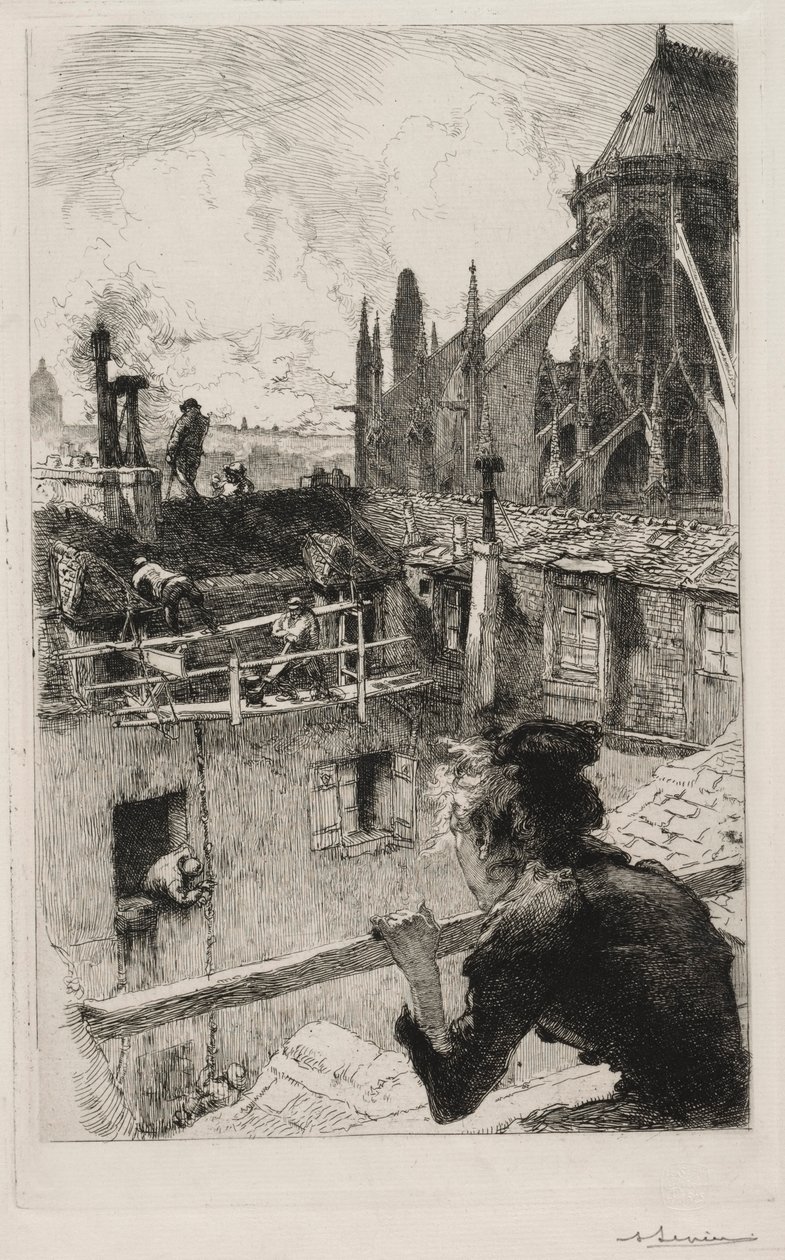A háztetőkön a Notre Dame közelében alkotó: Auguste Louis Lepère