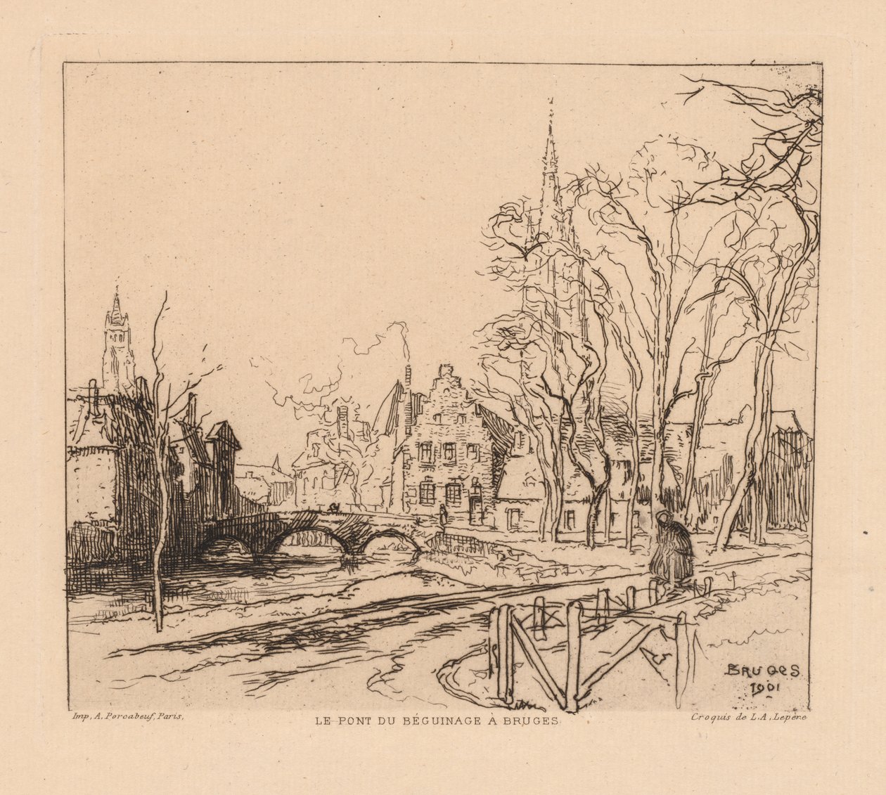 A Beguinage híd Bruges-ben alkotó: Auguste Louis Lepère