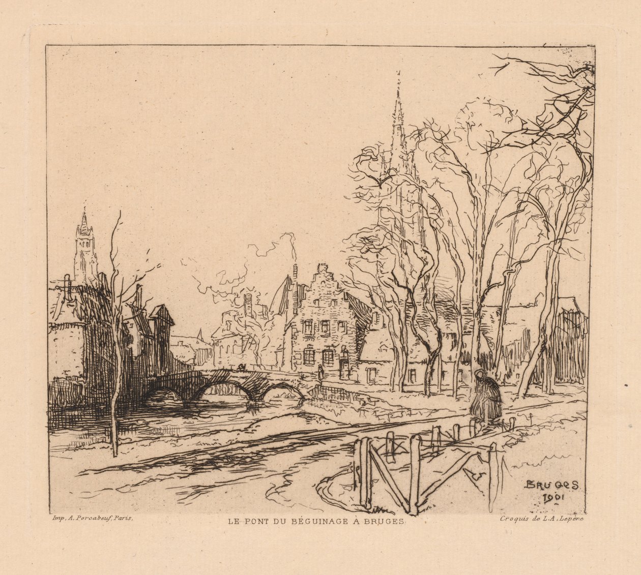 A Béguinage híd Bruges-ben La Pont du Beguinage à Bruges, 1901. alkotó: Auguste Louis Lepère
