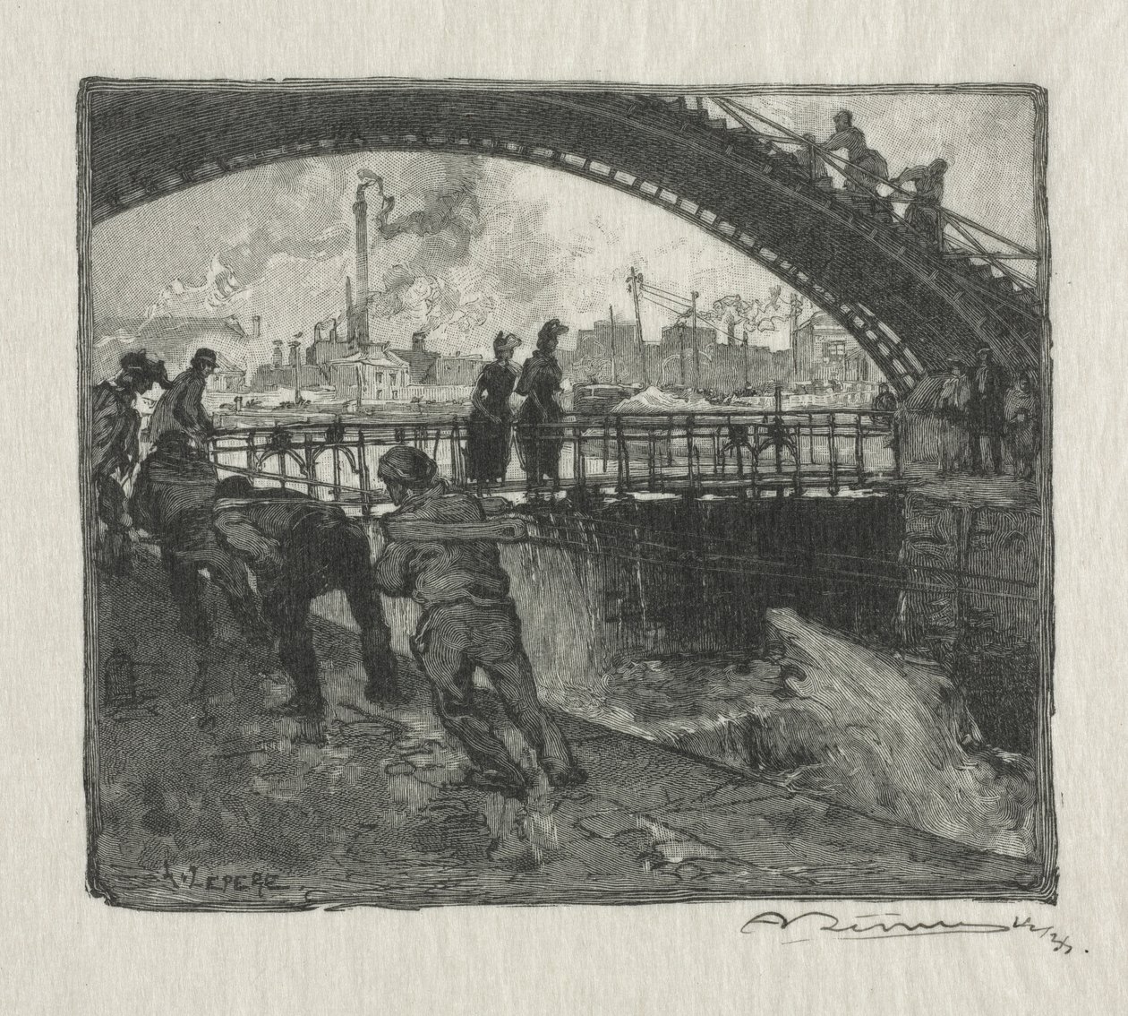 A Szent Márton-csatorna zsilipje, 1890. alkotó: Auguste Louis Lepère