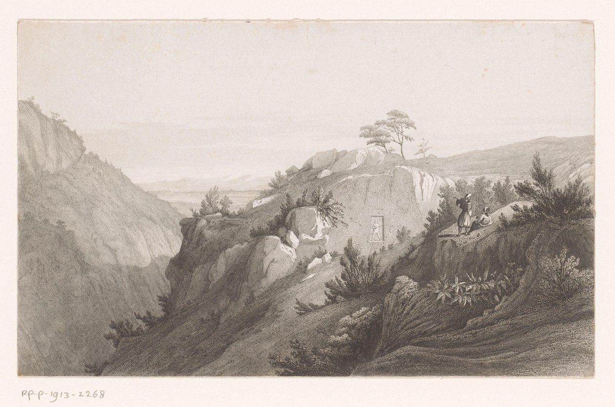 Hegyi táj sziklákba vájt alakkal alkotó: Auguste Numans (attributed to)