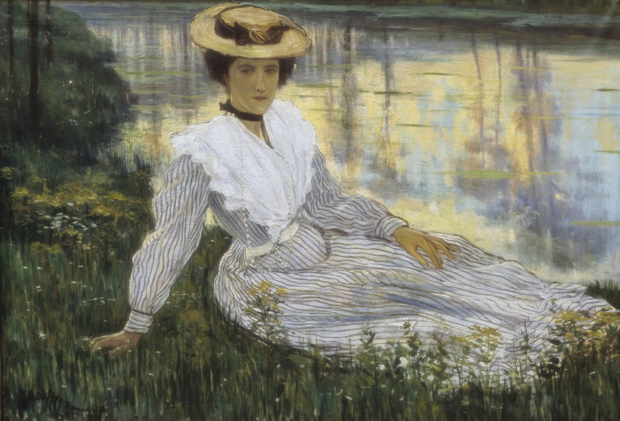 Fiatal nő a víz szélén alkotó: Auguste Oleffe