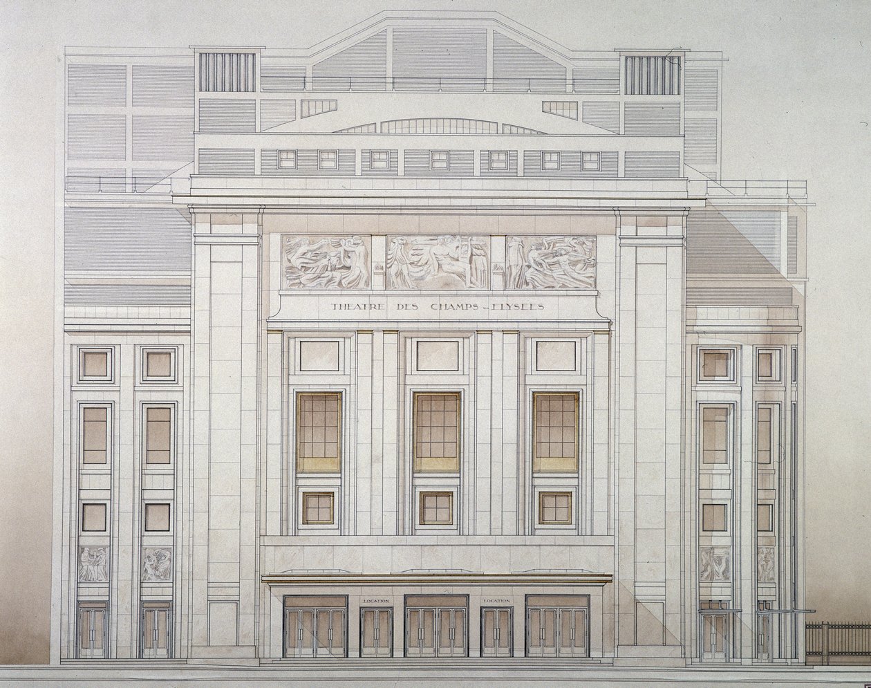 Theatre des Champs-Elysees: homlokzat - Perret projektje alkotó: Auguste Perret