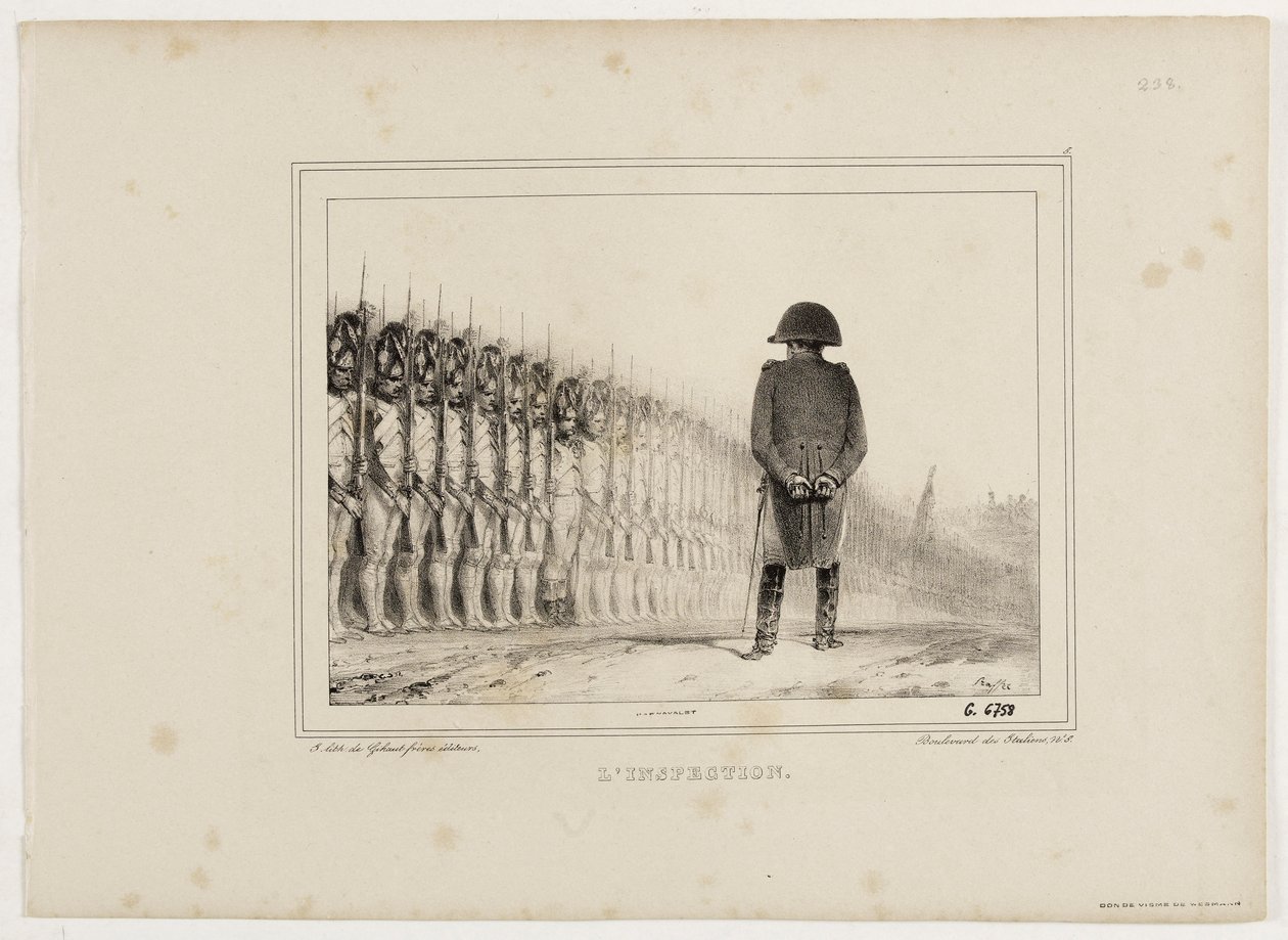 1833-as litográfiai album, 5. szám: A szemle. alkotó: Auguste Raffet