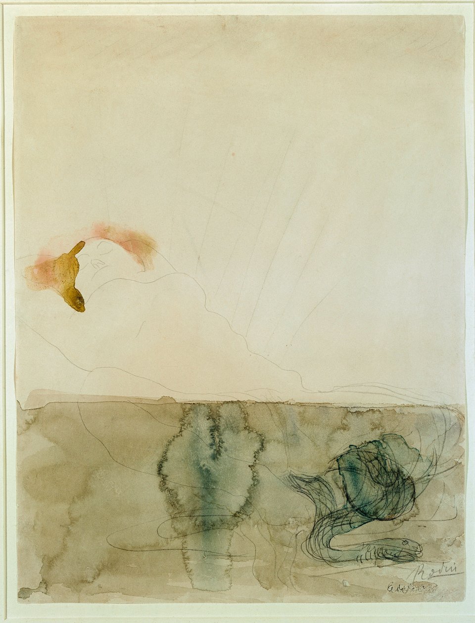 Akt kígyóval (akvarell és ceruza alkotó: Auguste Rodin