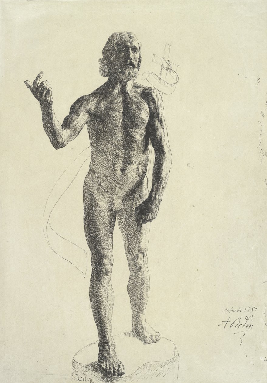 Keresztelő Szent János, 1880 (fekete tinta grafittal a papíron) alkotó: Auguste Rodin