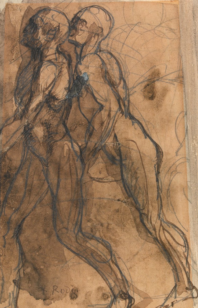 Az árnyalatok közelednek Dantéhoz és Vergiliushoz (grafit, toll és sötét szépia mosás súrolópapíron) alkotó: Auguste Rodin