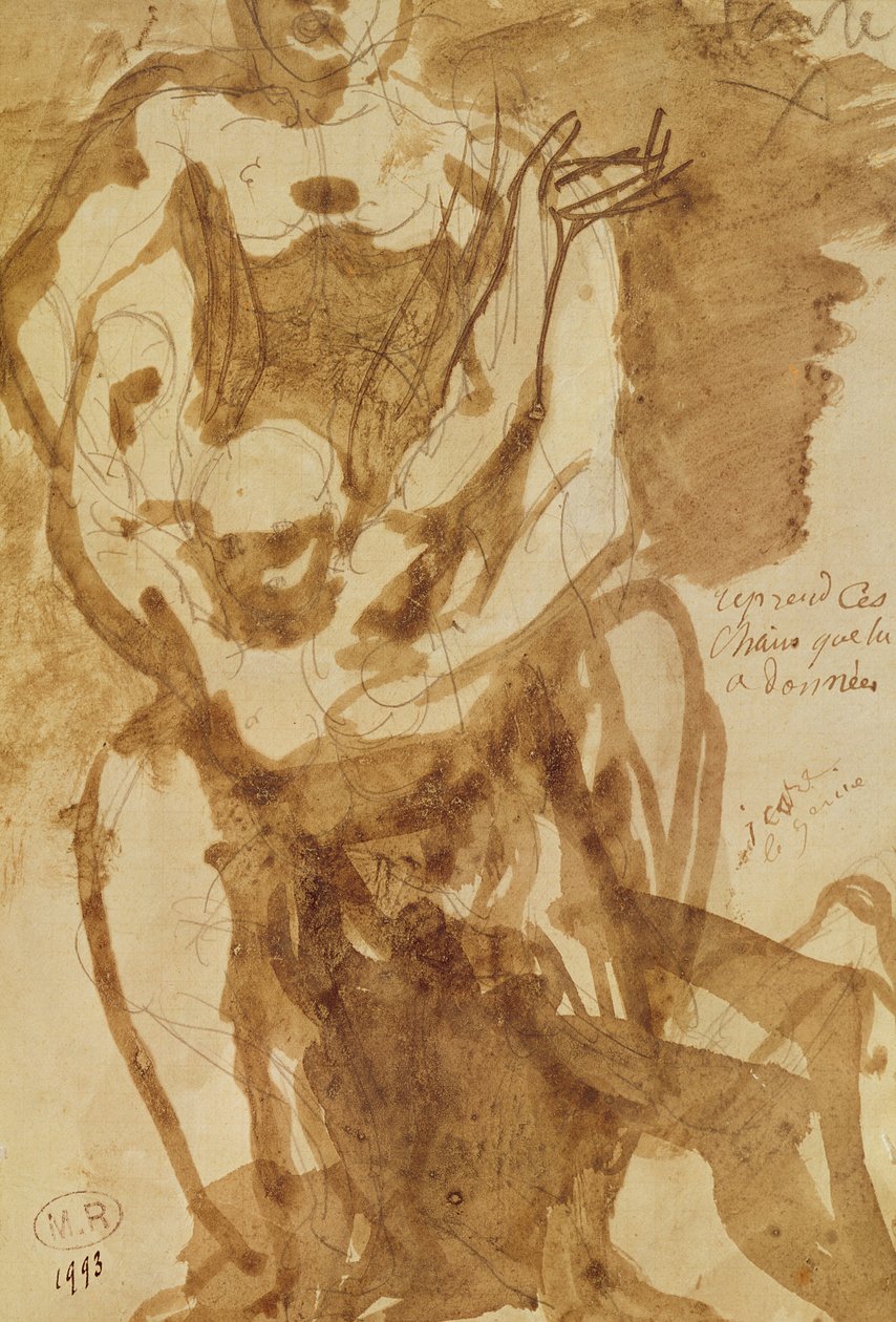 Két figura (előkészítő tanulmány a "Pokol kapujához") (ólomceruza és tus, mosás, papír) alkotó: Auguste Rodin