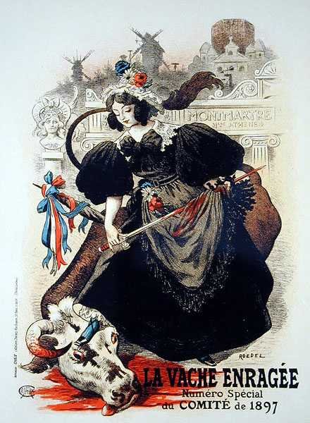 A „The Mad Cow” című plakát reprodukciója, amely az 1897-es bizottság különleges száma alkotó: Auguste Roedel