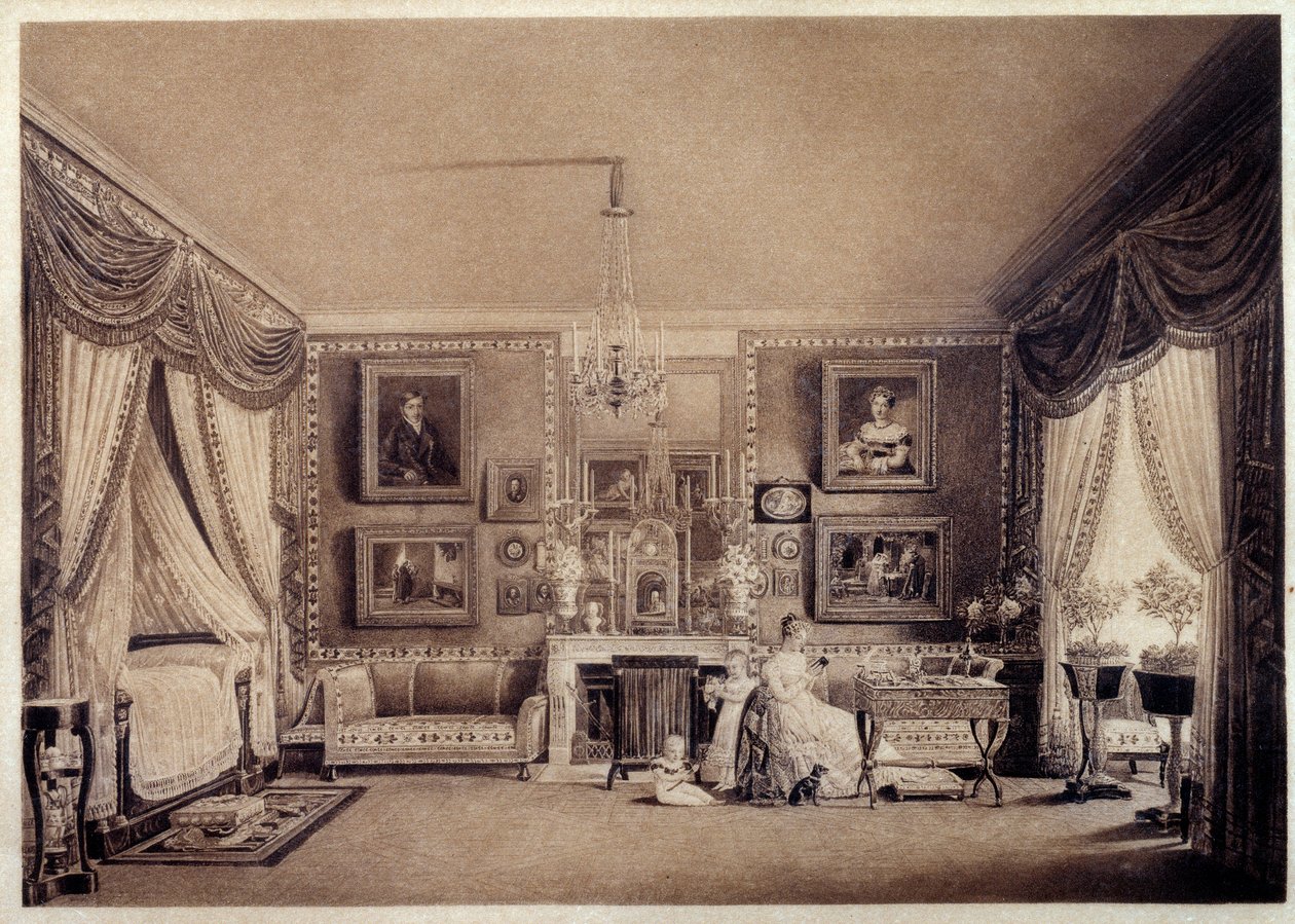 Berry hercegnő hálószobája a Tuileriáknál. Auguste Garneray (1785-1824) rajza alkotó: Auguste Simon Garneray
