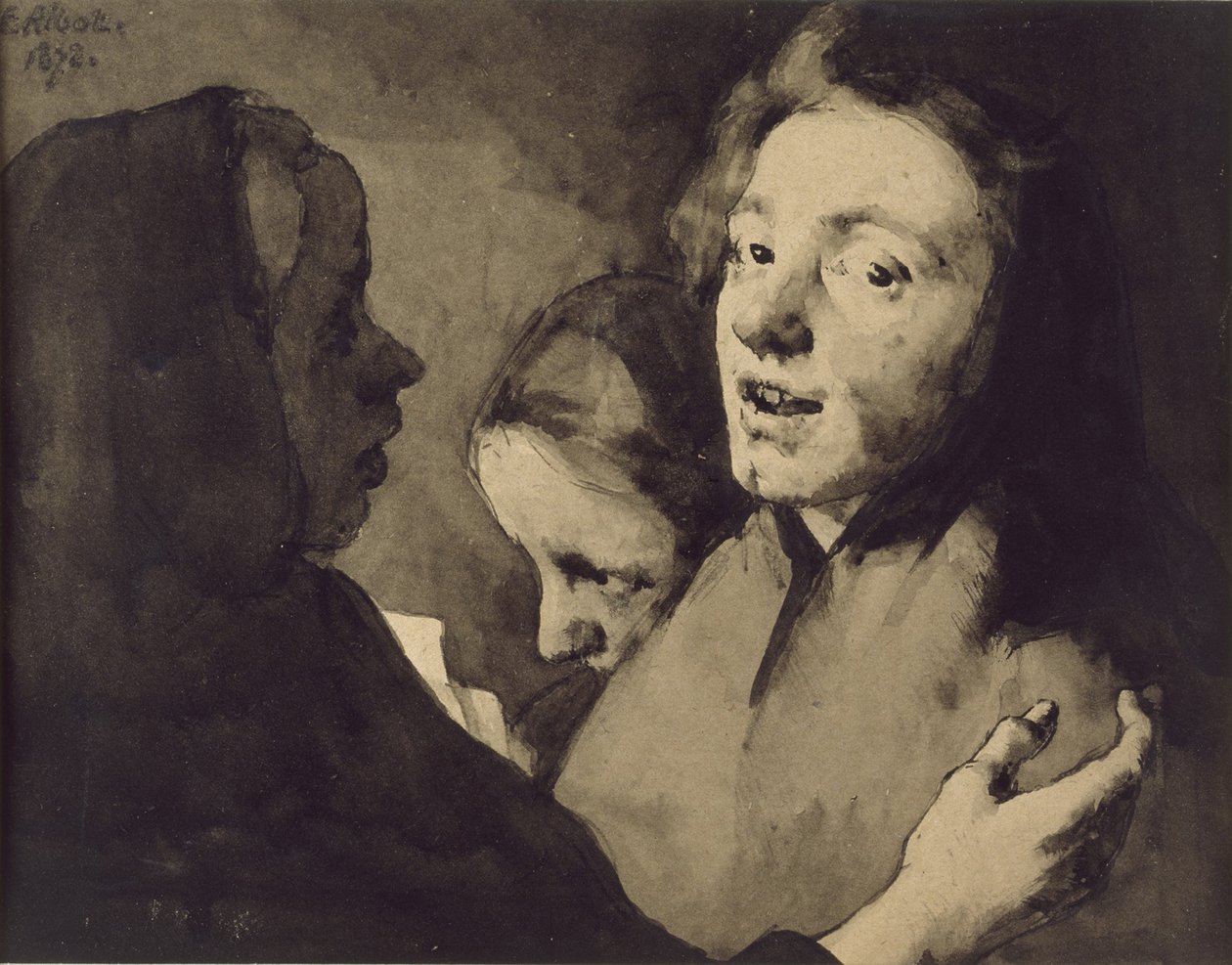 Beszélgetési darab: Három fej, 1872 (fekete tinta mosás papíron) alkotó: Auguste Theodule Ribot