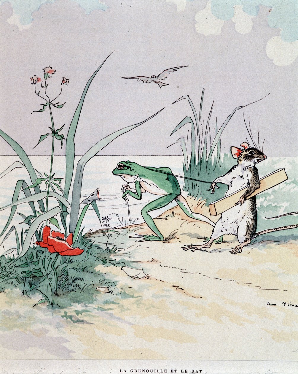 A béka és a rata - in „” Fables de La Fontaine”, ill. Írta: Auguste Vimar (1851-1916), Tours, A, Mame & Son alkotó: Auguste Vimar