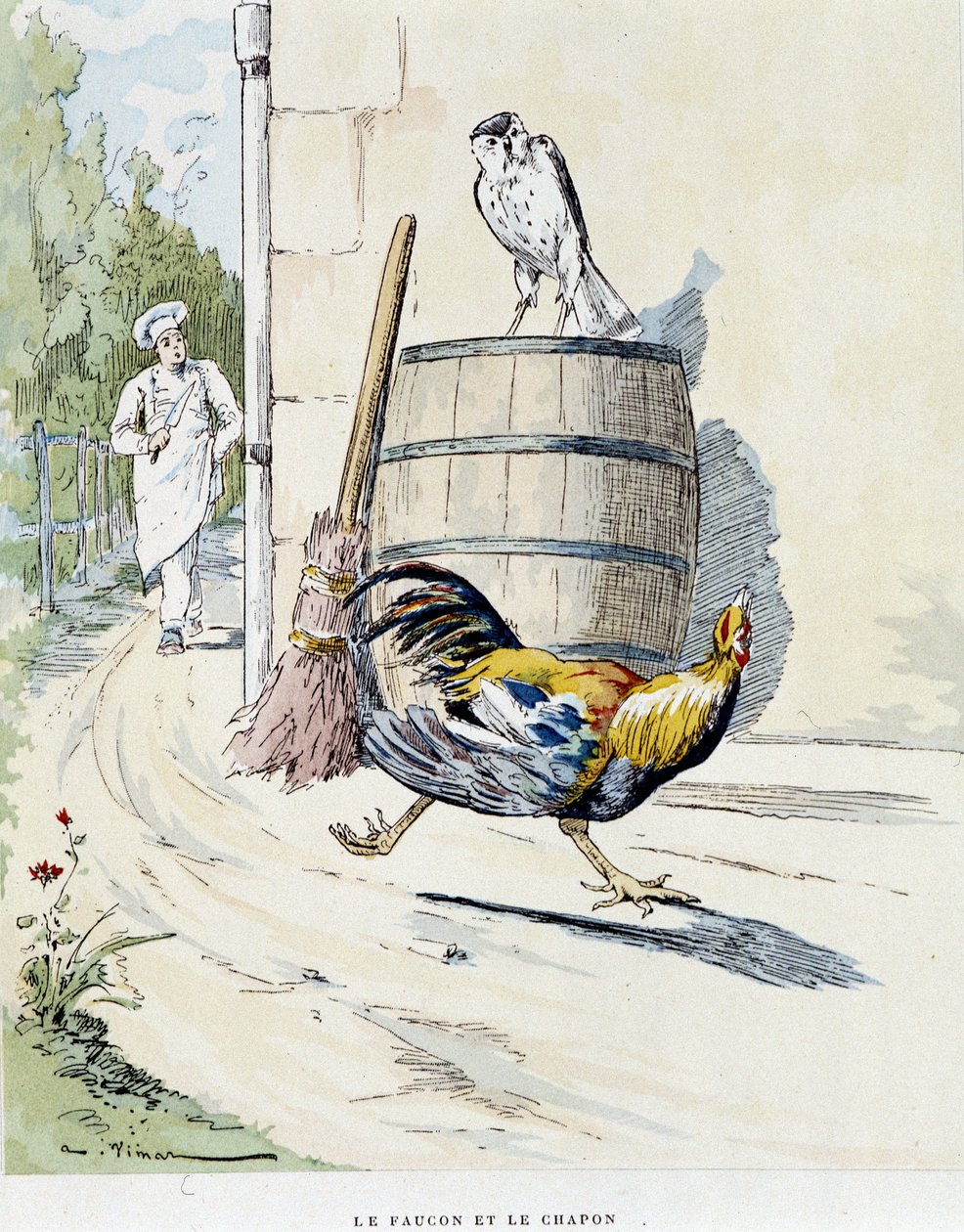 A sólyom és a kapon a La Fontaine „” meséiben, ill. Írta: Auguste Vimar (1851-1916), Tours, A, Mame & Son alkotó: Auguste Vimar