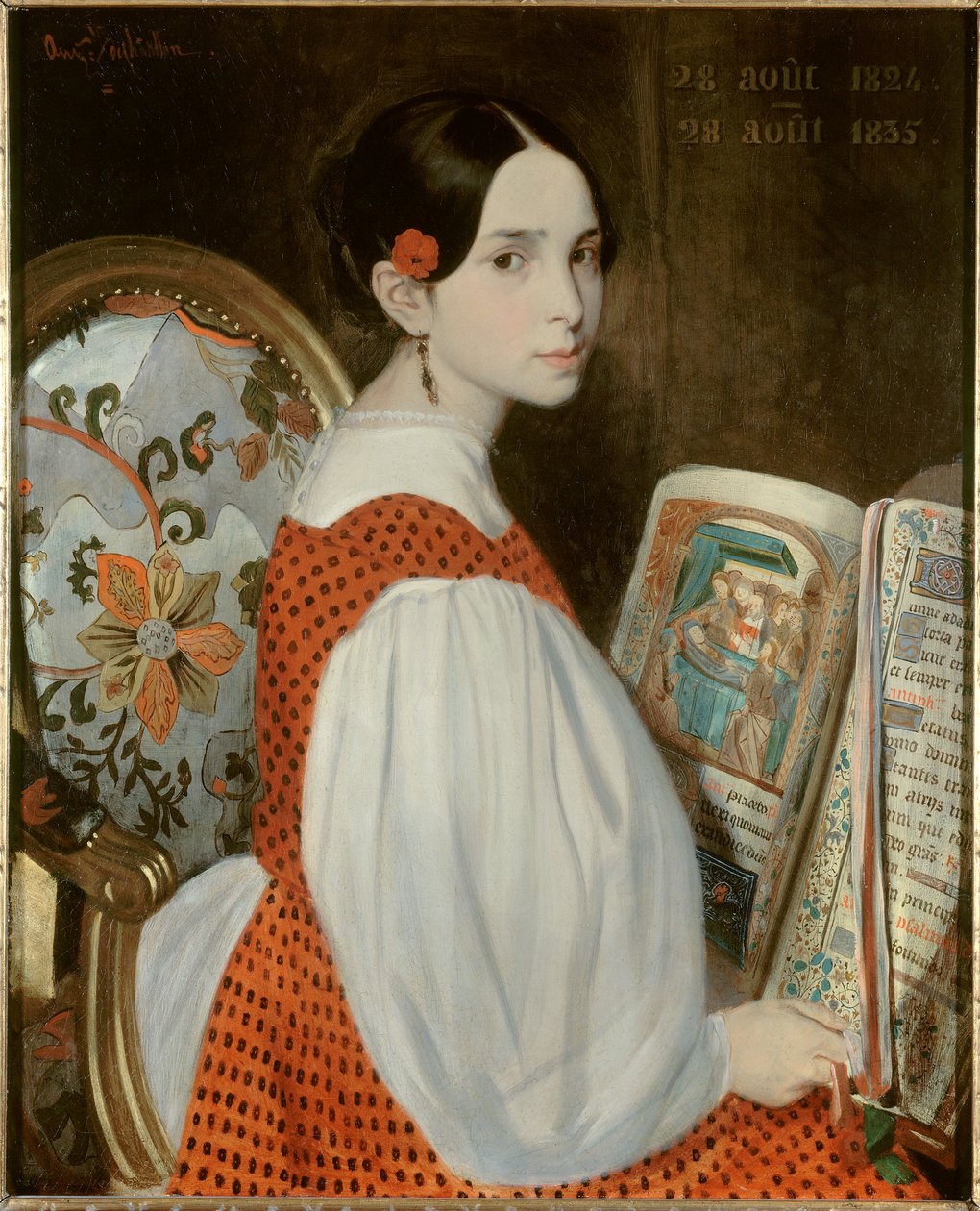 Leopoldine Hugo (1824-1843) portréja Heures könyvében 1835.08.28-án Victor Hugo lányának portréja elsőáldozás napján. Augustus de Chatillon (1813-1881) festménye 1835 V. 0,73x0,6 m. Paris, Maison Victor Hugo alkotó: Auguste de Chatillon