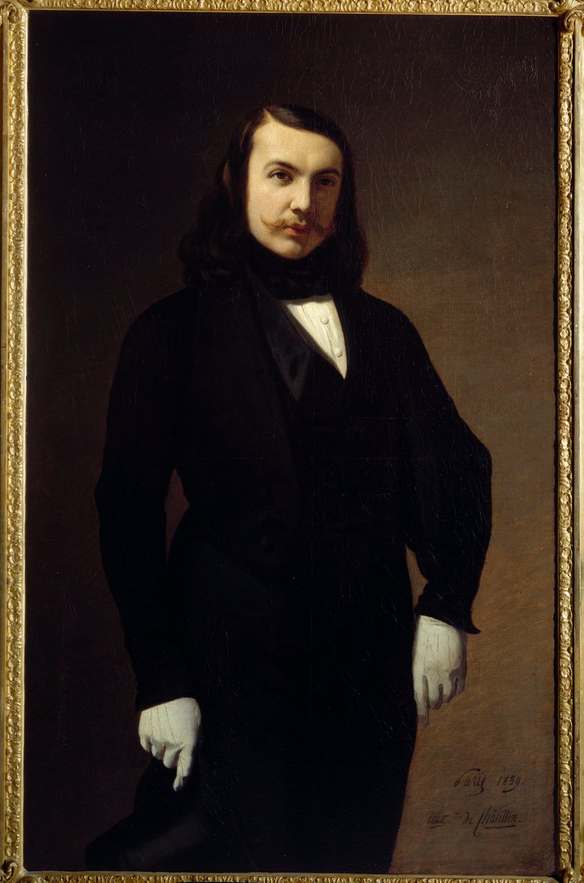 Theophile Gautier (1811-1872) költő, regényíró és kritikus portréja Auguste de Chatillon (1813-1881) festménye 1839 V. 1,3x0,84 m Párizs, Carnavalet múzeum - Theophile Gautier (1811-1872), költő, regényíró és irodalomkritikus portréja. Festés augusztusig alkotó: Auguste de Chatillon