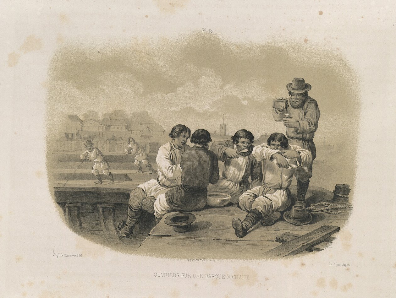 Építők egy csónakon Innen: A Szent Izsák-székesegyház építése, 1845 alkotó: Auguste de Montferrand
