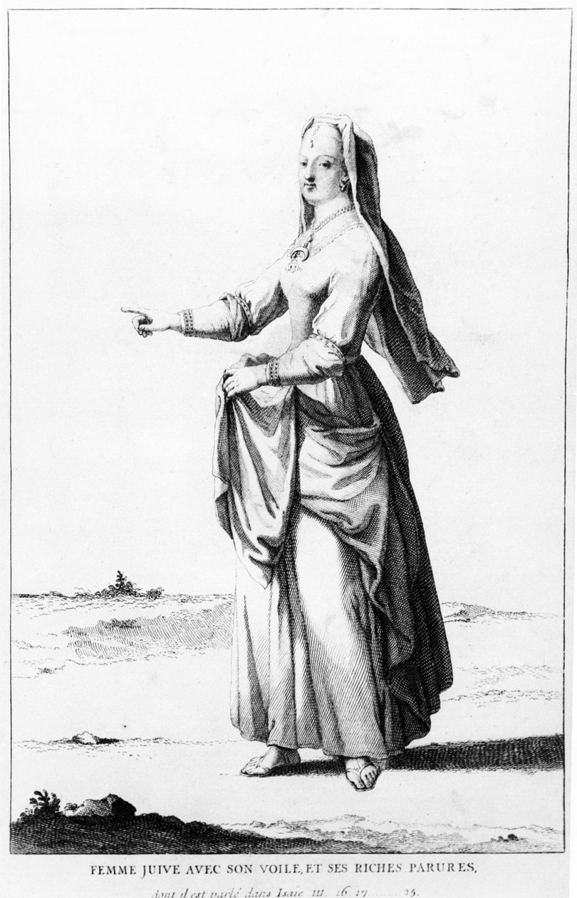 Francia zsidó nő fátyollal és gazdag díszeivel, illusztráció a Dictionnaire Historique de la Bible-ből, 1722 alkotó: Augustin Calmet