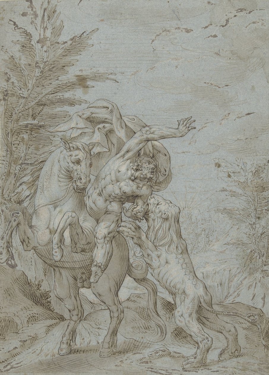 Oroszlán támadta meg a lovast (Bálám próféta?) alkotó: Augustin Braun (possibly)
